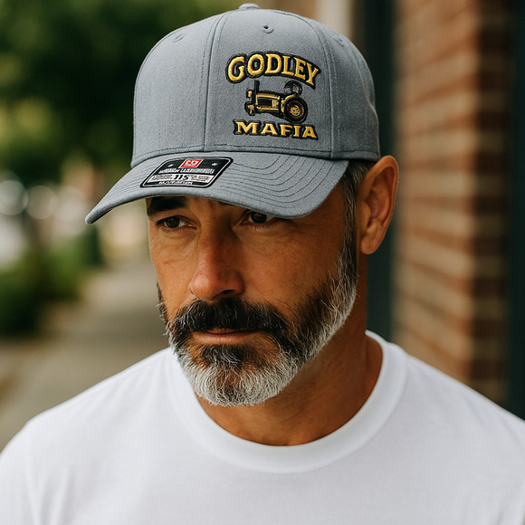 Godley Mafia Texas Tractor Embroidered Trucker Hat Cap Snapback Gray Mesh Back - Picture 1 of 7